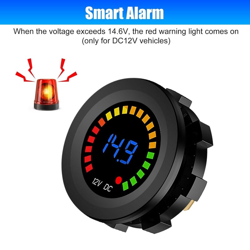 Linkstyle عداد جهد البطارية 2PCS، عداد فولت رقمي LED مقاوم للماء، عداد جهد دائري لسيارات البحرية والدراجات النارية والشاحنات والمركبات الترفيهية 12V/24V - Image 2